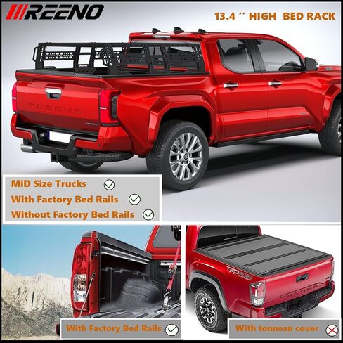 IIIREENO بيك اب متوسط ​​الحجم مناسب مع أو بدون قضبان السرير رف السرير البري القابل للتعديل / حامل البضائع الشاحنة المتوافق مع تاكوما، المصارع، الحارس، كولورادو، كانيون، الحدود (أسود | بدون حفر in Saudi Arabia