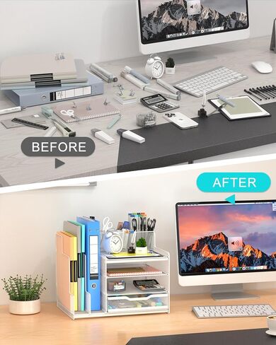VIVSOL Desk Organizer with Mesh File Holder, 4-Tier Office Supplies Desk Organizers and Accessories with Sliding Drawers & Pen Holder, Desk File Organizer and Storage for Office, School, Home, Black in Saudi Arabia
