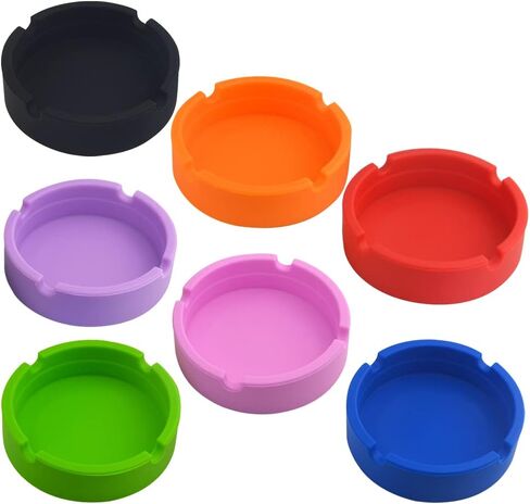 XINMEIWEN 7 عبوات من منفضة سجائر السيليكون بتصميم دائري من مطاط السيليكون الفاخر المقاوم للحرارة العالية للاستخدام الداخلي والخارجي (7 ألوان مختلفة) in Kuwait