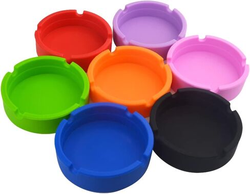 XINMEIWEN 7 عبوات من منفضة سجائر السيليكون بتصميم دائري من مطاط السيليكون الفاخر المقاوم للحرارة العالية للاستخدام الداخلي والخارجي (7 ألوان مختلفة) in Kuwait