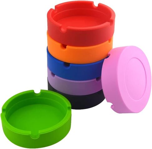 XINMEIWEN 7 عبوات من منفضة سجائر السيليكون بتصميم دائري من مطاط السيليكون الفاخر المقاوم للحرارة العالية للاستخدام الداخلي والخارجي (7 ألوان مختلفة) in Kuwait