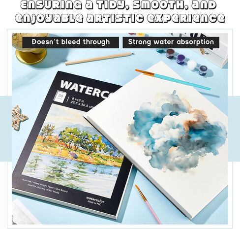 Kosiz 4 Pcs 9"x12" Watercolor Pad Cold Pressed Watercolor Paper Pad Heavy 117lb/250gsm Watercolor Paper Total 120 Sheets for Painting Drawing Wet Dry Mixed Media Student Adult Beginner Art Supplies in Saudi Arabia