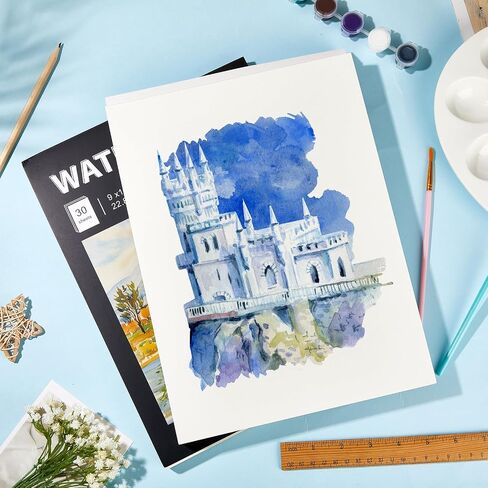 Kosiz 4 Pcs 9"x12" Watercolor Pad Cold Pressed Watercolor Paper Pad Heavy 117lb/250gsm Watercolor Paper Total 120 Sheets for Painting Drawing Wet Dry Mixed Media Student Adult Beginner Art Supplies in Saudi Arabia