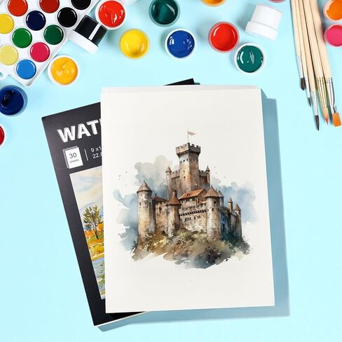 Kosiz 4 Pcs 9"x12" Watercolor Pad Cold Pressed Watercolor Paper Pad Heavy 117lb/250gsm Watercolor Paper Total 120 Sheets for Painting Drawing Wet Dry Mixed Media Student Adult Beginner Art Supplies in Saudi Arabia