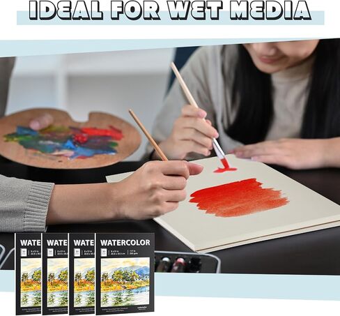 Kosiz 4 Pcs 9"x12" Watercolor Pad Cold Pressed Watercolor Paper Pad Heavy 117lb/250gsm Watercolor Paper Total 120 Sheets for Painting Drawing Wet Dry Mixed Media Student Adult Beginner Art Supplies in Saudi Arabia