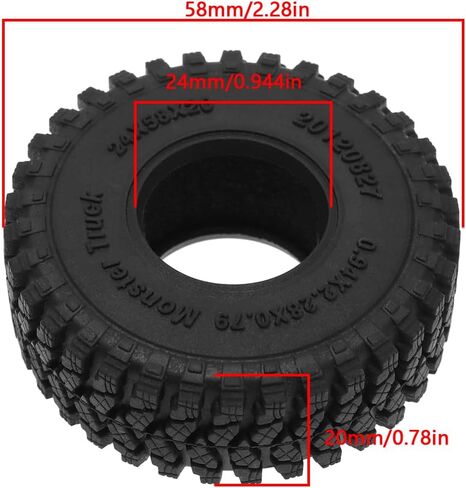 4 قطع من إطارات الزاحف المحاكاة من ECSiNG متوافقة مع مركبات الزاحف TRX4M SCX24 AX24 لمركبات RC 58 × 24 مم من البلاستيك المطاطي in Kuwait