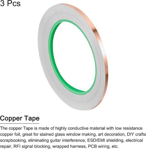 PATIKIL 3 Pcs Copper Foil Tape 0.12 Inch x 82 Feet 0.05mm Thick Double Sided Conductive Adhesive EMI Shielding for Electronics, Circuits, Grounding in Saudi Arabia