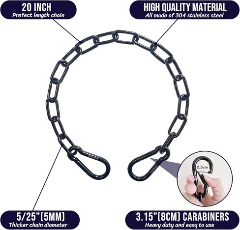 PNKPET 304 Stainless Steel Gate Chain 24" x 5/32" - Chain Link Gate Latch for Outdoor Fence & Livestock - Safety Hanging Metal Chain with 2 M7 Carabiners - Black (1 Pack) in Saudi Arabia