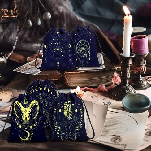 Paterr 16 Pcs Tarot Card Bag Velvet Storage Bag Vintage Tarot Rune Bag Dice Bag Tarot Velvet Pouches with Drawstrings Jewelry Pouch for Tarot Enthusiasts, 7.1 x 5.9 Inch (Classic Style) in Saudi Arabia