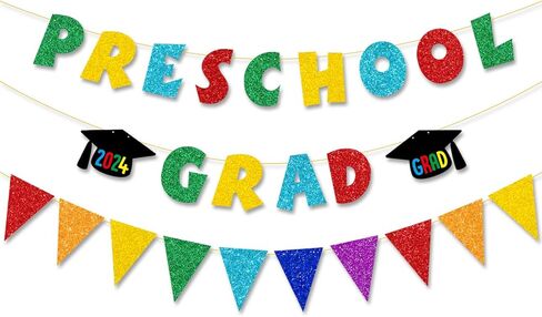JOZON لافتة تخرج ملونة لامعة لمرحلة ما قبل المدرسة وراية راية للأطفال 2024 التخرج في مرحلة ما قبل المدرسة تهنئة التخرج لافتة إكليل 2024 ديكورات حفلات التخرج لمرحلة ما قبل المدرسة للعباءة الداخلية والخارجية in Kuwait