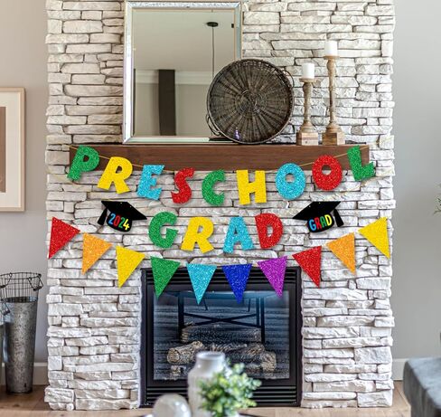 JOZON لافتة تخرج ملونة لامعة لمرحلة ما قبل المدرسة وراية راية للأطفال 2024 التخرج في مرحلة ما قبل المدرسة تهنئة التخرج لافتة إكليل 2024 ديكورات حفلات التخرج لمرحلة ما قبل المدرسة للعباءة الداخلية والخارجية in Kuwait