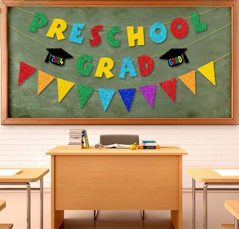 JOZON لافتة تخرج ملونة لامعة لمرحلة ما قبل المدرسة وراية راية للأطفال 2024 التخرج في مرحلة ما قبل المدرسة تهنئة التخرج لافتة إكليل 2024 ديكورات حفلات التخرج لمرحلة ما قبل المدرسة للعباءة الداخلية والخارجية in Kuwait