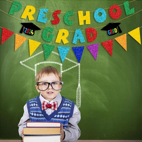 JOZON لافتة تخرج ملونة لامعة لمرحلة ما قبل المدرسة وراية راية للأطفال 2024 التخرج في مرحلة ما قبل المدرسة تهنئة التخرج لافتة إكليل 2024 ديكورات حفلات التخرج لمرحلة ما قبل المدرسة للعباءة الداخلية والخارجية in Kuwait