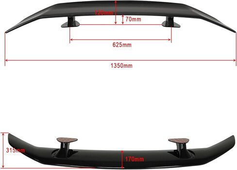 جناح خلفي عالمي GT سبويلر مقاس 52.3 بوصة مناسب لنمط JDM للسباق من بلاستيك ABS لصندوق السيارة مقاوم للأشعة فوق البنفسجية، أسود لامع in Kuwait