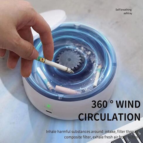 منفضة سجائر متعددة الوظائف بدون دخان للسجائر في الأماكن المغلقة، 2 في 1 منقي هواء ذكي لسطح المكتب USB قابل لإعادة الشحن منفضة سجائر كهربائية للمنزل والسيارة والمكتب (رمادي) in Kuwait