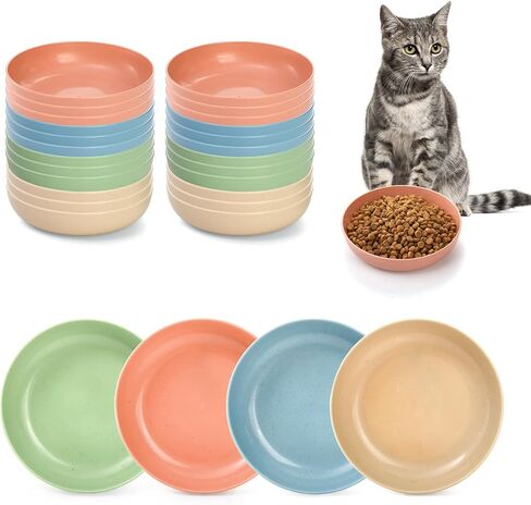 وعاء طعام القطط من Suwimut 24 قطعة من وعاء طعام القطط الضحل مقاس 5.5 بوصة، أوعية طعام رطبة للقطط واسعة للطعام والماء، طبق صغير للحيوانات الأليفة للقطط والقطط ذات الأرجل القصيرة، قش القمح in Kuwait