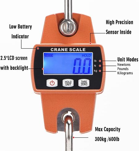مقياس الرافعة الرقمي 300 كجم/660 رطل، ميزان صيد إلكتروني صغير محمول باليد، الصيد، وزن أمتعة السفر، وزن المزرعة، هدية الأب، مقياس الرافعة الصناعية (برتقالي ساطع) in Kuwait