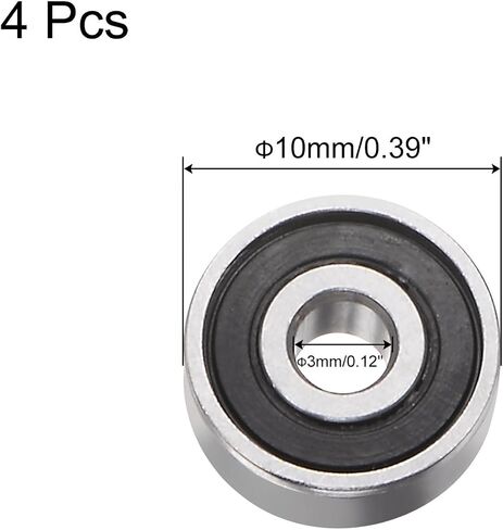 uxcell 4pcs 623-2RS Deep Groove Ball Bearings, Chrome Steel Z3 Double Rubber Sealed Bearing 3mm x 10mm x 4mm in Saudi Arabia