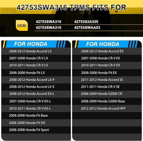 مستشعر ضغط الإطارات TPMS 315 ميجا هرتز مناسب لسيارة Honda Accord CR-V FIT، نظام مراقبة ضغط الإطارات سهل التركيب يستبدل #42753SWA316 42753S2A325 42753SWA315 42753SWAA53-4 PCS in Kuwait