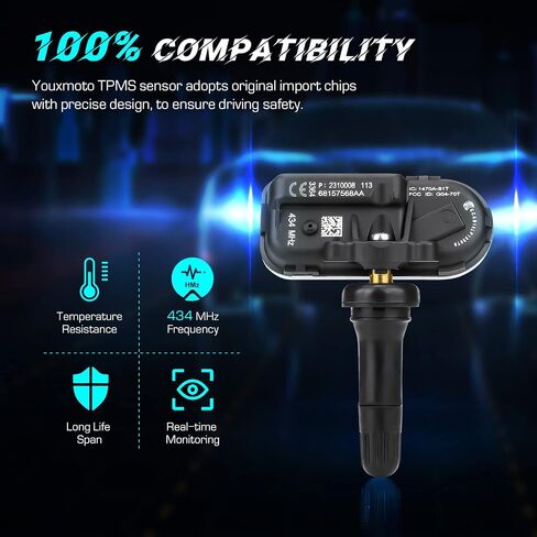 68249197AA TPMS Tire Pressure Sensor, 434MHz fit for Jeep Cherokee 2014 2015 2016 2017 2018 2019 2020 2021 / fit for Dodge RAM 1500 2500 3500 4500 5500 (4-Pack) in Saudi Arabia