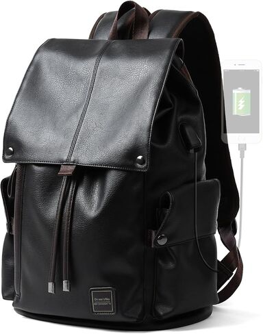 MATE ELAN Black Leather Laptop Backpack For Men Waterproof Vintage Business School Travel College Student Bookbag Casual Work Overnight Backpack in Saudi Arabia