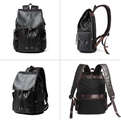 MATE ELAN Black Leather Laptop Backpack For Men Waterproof Vintage Business School Travel College Student Bookbag Casual Work Overnight Backpack in Saudi Arabia