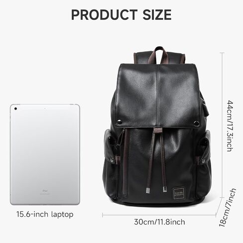 MATE ELAN Black Leather Laptop Backpack For Men Waterproof Vintage Business School Travel College Student Bookbag Casual Work Overnight Backpack in Saudi Arabia