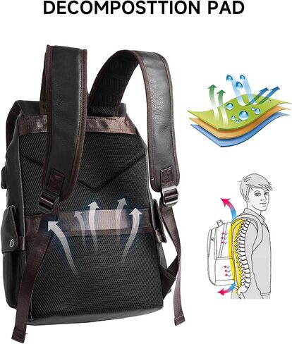 MATE ELAN Black Leather Laptop Backpack For Men Waterproof Vintage Business School Travel College Student Bookbag Casual Work Overnight Backpack in Saudi Arabia