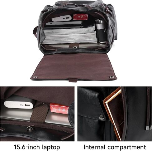MATE ELAN Black Leather Laptop Backpack For Men Waterproof Vintage Business School Travel College Student Bookbag Casual Work Overnight Backpack in Saudi Arabia