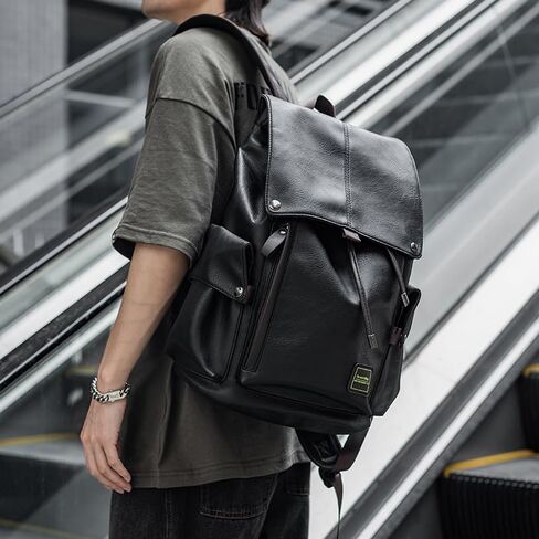 MATE ELAN Black Leather Laptop Backpack For Men Waterproof Vintage Business School Travel College Student Bookbag Casual Work Overnight Backpack in Saudi Arabia