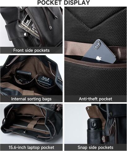 MATE ELAN Black Leather Laptop Backpack For Men Waterproof Vintage Business School Travel College Student Bookbag Casual Work Overnight Backpack in Saudi Arabia