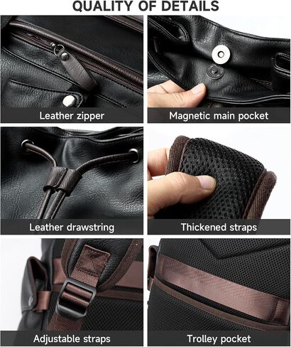 MATE ELAN Black Leather Laptop Backpack For Men Waterproof Vintage Business School Travel College Student Bookbag Casual Work Overnight Backpack in Saudi Arabia