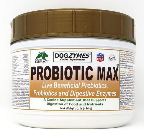 Dogzymes Probiotic Max -10 مليار من البروبيوتيك والبريبايوتكس والإنزيمات الهاضمة - يخفف من الإسهال واضطرابات المعدة والإمساك والغازات والحساسية والمناعة والصحة العامة (1 رطل) in Kuwait