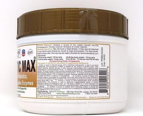 Dogzymes Probiotic Max -10 مليار من البروبيوتيك والبريبايوتكس والإنزيمات الهاضمة - يخفف من الإسهال واضطرابات المعدة والإمساك والغازات والحساسية والمناعة والصحة العامة (1 رطل) in Kuwait