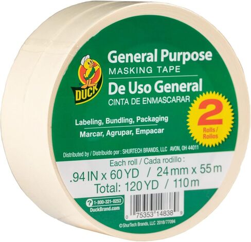Duck Brand General Purpose Masking Tape - Beige, 0.94 in. x 60 yd., 2-Pack (241577) in Saudi Arabia