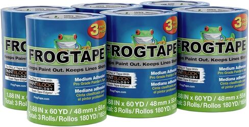FrogTape Pro Painter's Tape with PAINTBLOCK, Medium Adhesion, 1.41" Wide x 60 Yards Long, Blue, 6 Rolls (242750) in Saudi Arabia