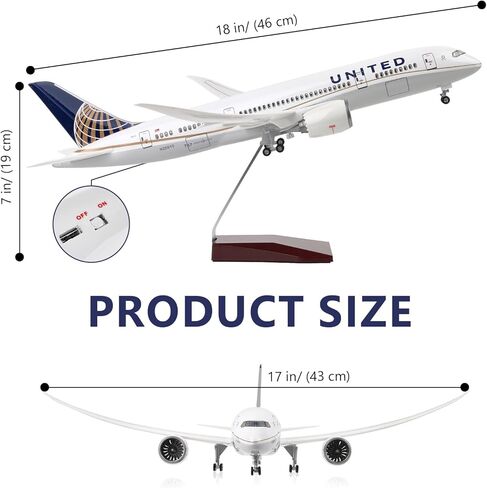 طائرة نموذجية كبيرة 1:130 الخطوط الجوية الأمريكية المتحدة بوينغ 787 نموذج طائرة نفاثة للبالغين مع ضوء LED للهدايا والديكور in Kuwait