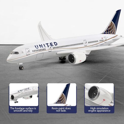 طائرة نموذجية كبيرة 1:130 الخطوط الجوية الأمريكية المتحدة بوينغ 787 نموذج طائرة نفاثة للبالغين مع ضوء LED للهدايا والديكور in Kuwait
