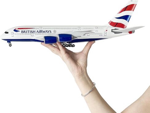 QOADXPC 1:160 نموذج طائرة الخطوط الجوية البريطانية A380، طول 18.1 بوصة، مع أضواء LED، مادة الراتنج عالية المحاكاة، دعائم مشهد المطار مجانًا، زخارف مجموعة هدايا عيد ميلاد الأطفال in Kuwait