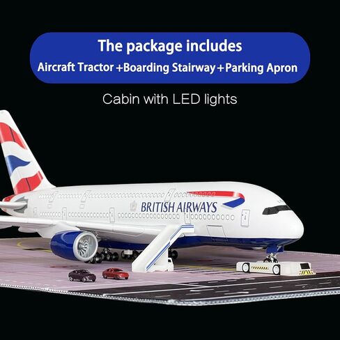 QOADXPC 1:160 نموذج طائرة الخطوط الجوية البريطانية A380، طول 18.1 بوصة، مع أضواء LED، مادة الراتنج عالية المحاكاة، دعائم مشهد المطار مجانًا، زخارف مجموعة هدايا عيد ميلاد الأطفال in Kuwait