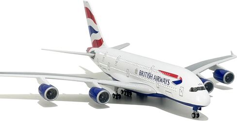 QOADXPC 1:160 نموذج طائرة الخطوط الجوية البريطانية A380، طول 18.1 بوصة، مع أضواء LED، مادة الراتنج عالية المحاكاة، دعائم مشهد المطار مجانًا، زخارف مجموعة هدايا عيد ميلاد الأطفال in Kuwait