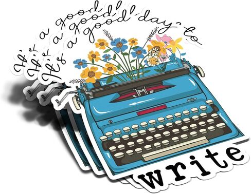 (3Pcs) It's A Good Day to Write Sticker Writer Floral Typewriter Decal Waterproof Vinyl Stickers Adult for Kindle Laptop Car Bike Tumbler Water Bottle Notebook Mug Helmet Typewriter - Size 3"x2.5" in Saudi Arabia