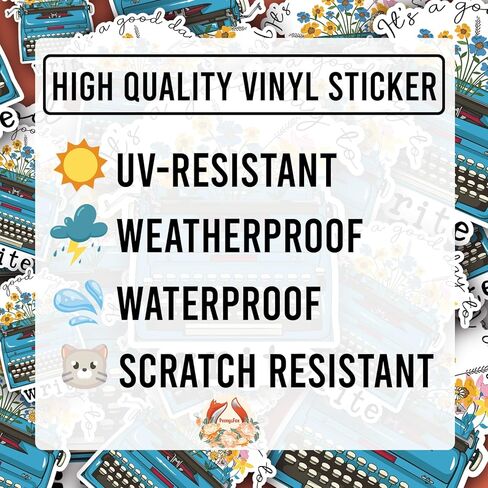 (3Pcs) It's A Good Day to Write Sticker Writer Floral Typewriter Decal Waterproof Vinyl Stickers Adult for Kindle Laptop Car Bike Tumbler Water Bottle Notebook Mug Helmet Typewriter - Size 3"x2.5" in Saudi Arabia