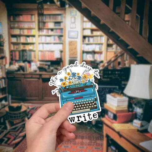 (3Pcs) It's A Good Day to Write Sticker Writer Floral Typewriter Decal Waterproof Vinyl Stickers Adult for Kindle Laptop Car Bike Tumbler Water Bottle Notebook Mug Helmet Typewriter - Size 3"x2.5" in Saudi Arabia