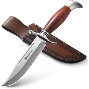 DRACHENADER Bowie Knife, 10.5 Inch Hunting Knife with Sheath, Outdoor Survival Bushcraft Fixed Blade Knife, Comfortable African Rosewood Handle, Incl. Black Gift Box in Kuwait