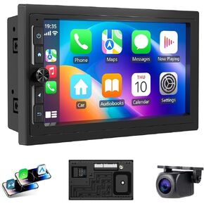 Haudio 7" Double Din Car Stereo with Wireless Apple CarPlay/Android Auto, HD Touchscreen Car Radio with 2+32GB, Mirror Link, Backup Camera, GPS, WiFi, BT 4.1, FM/AM for All Vehicle in Kuwait