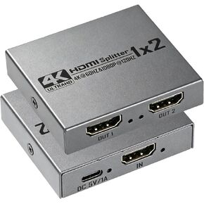 2026 Upgraded 4K@60Hz HDMI 2.0 Splitter 1 in 2 Out, 4K HDMI Splitter Duplicate Only, Support 18Gbps HDCP2.2 HDR 3D Dolby Vision, Compatible with TV Box, PS5, DVD Player in Kuwait