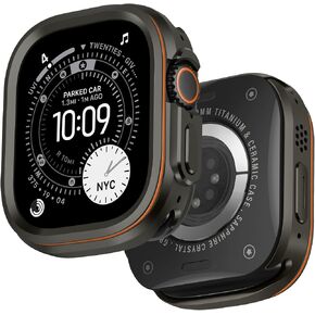 Metal Rugged Case Compatible with Apple Watch Ultra 3/2/1 49mm, Metal Protective Bumper Cover Case + Back Cover for iWatch Ultra 49mm, Titanium/Orange in Kuwait