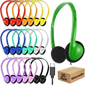 USB C Headphones Bulk 20 Pack for Classroom School Kids, Wholesale Durable On-Ear Headset for Students Teens, Compatible with Chromebook Laptop Tablet Smartphones (HY857C, 20 Mixed) in Kuwait