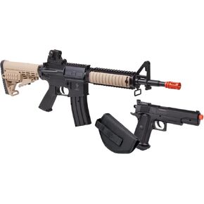 Game Face Warrior Protection Spring-Powered Airsoft Rifle and Pistol Kit with Holster and 1000 BBS - Earth/Black in Kuwait